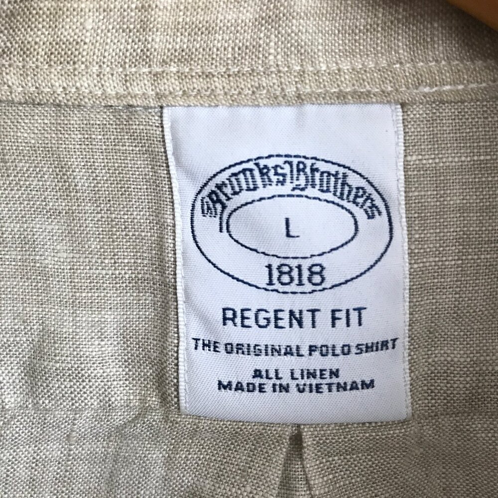 Brooks Brothers Linen Button Front Shirt Beige Long Sleeve Mens L - Picture 3 of 7